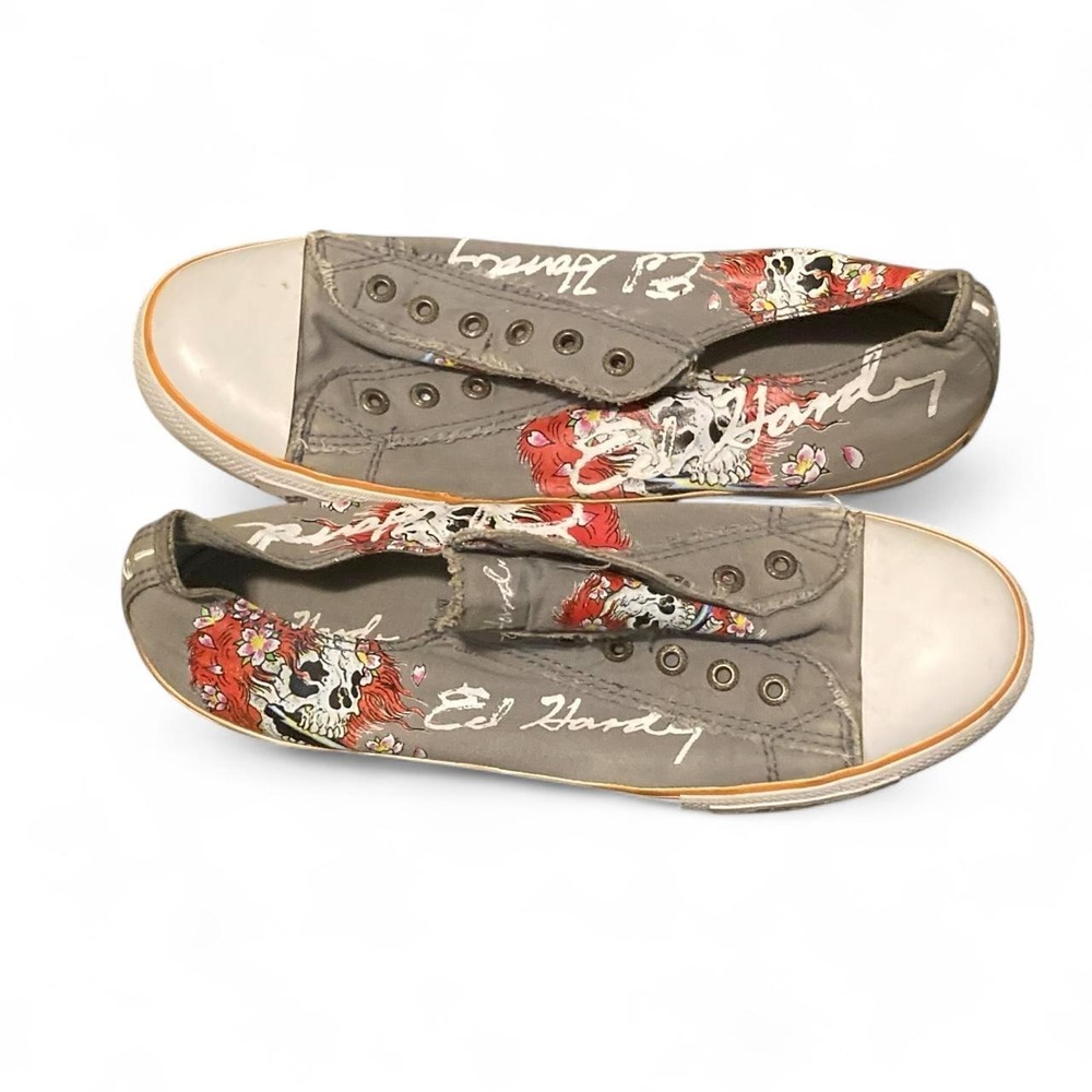 Ed Hardy vintage canvas laceless trainers slip on y2k Men's 13 US EU 46